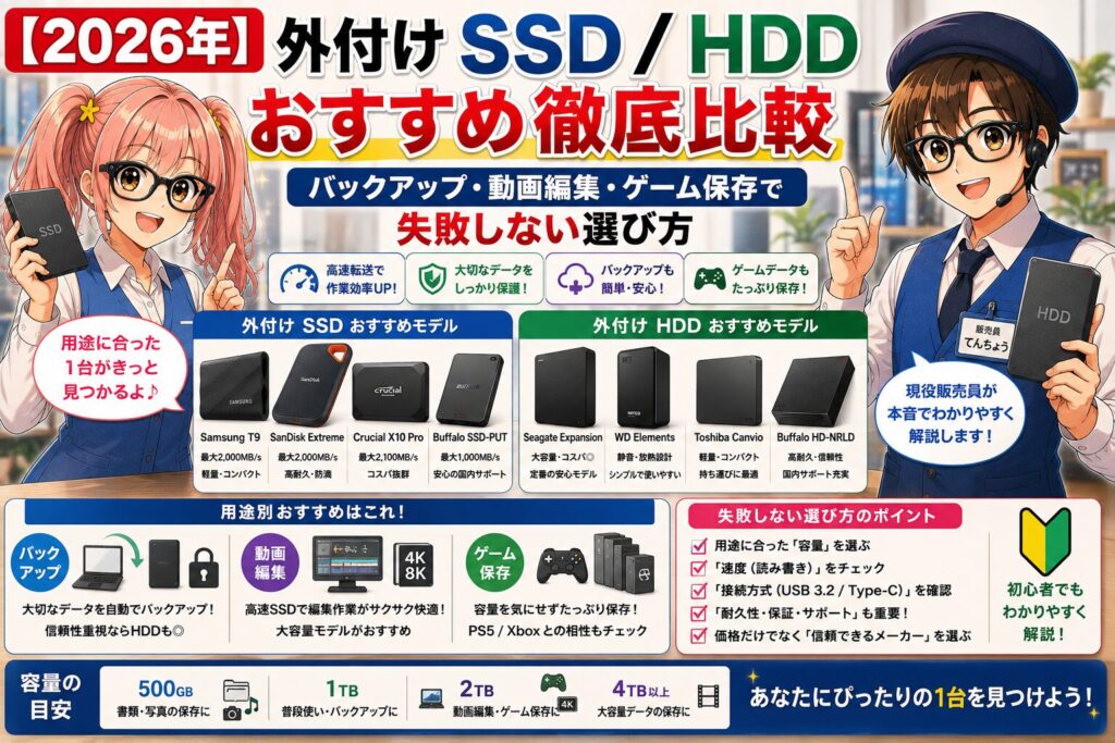 2026年】外付けSSD / HDD おすすめ徹底比較｜バックアップ・動画編集